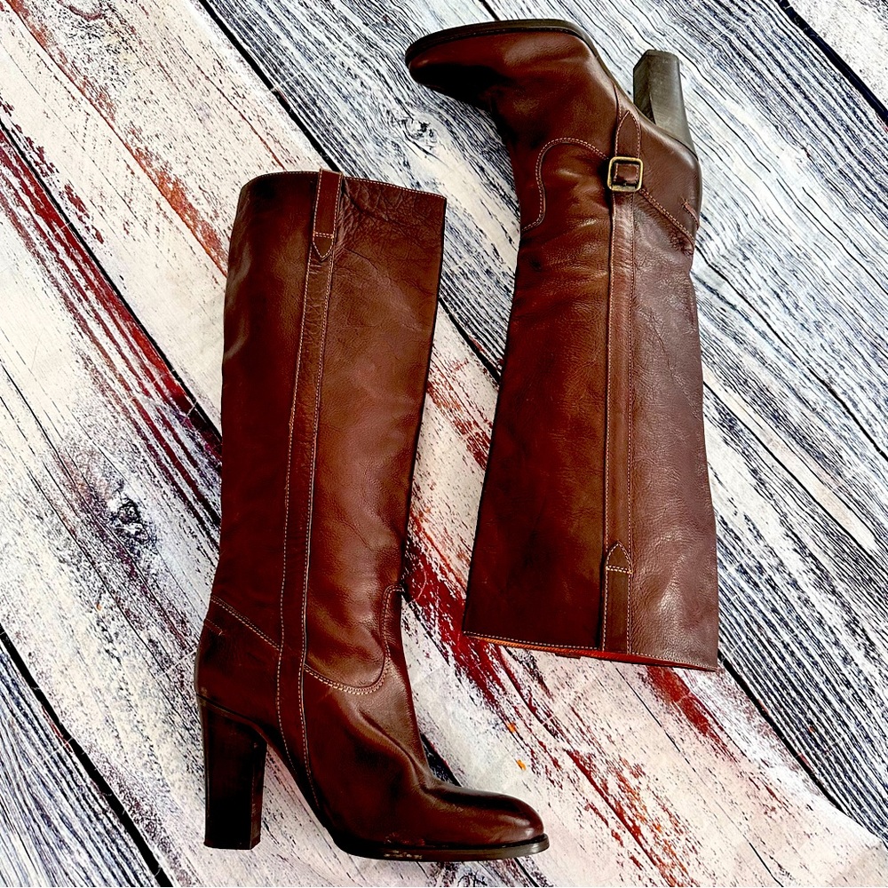 J. Crew Made in Italy Fine Leather Heeled Knee High Boots | 86193 - Picture 1 of 10